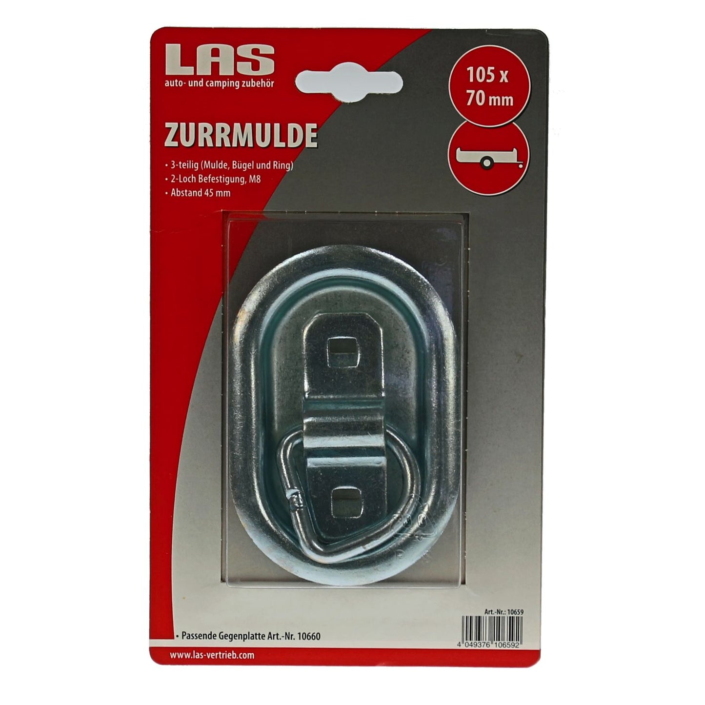 LAS Zurrmulde, 3-teilig (Mulde, Bügel und Ring) und 45 mm Lochabstand